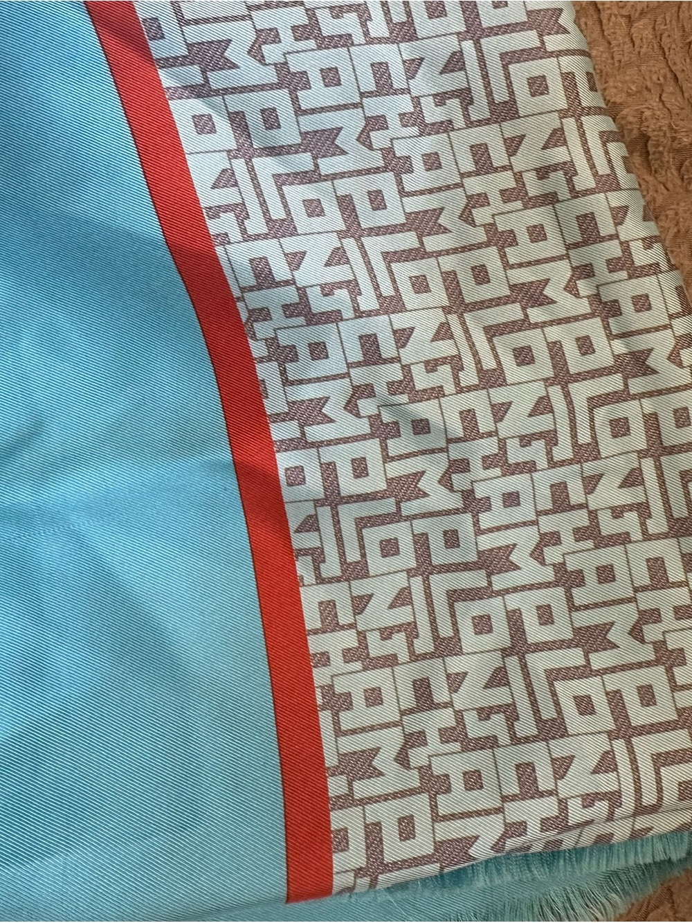 Longchamp Blue, Red & Cream Logo-Print Scarf